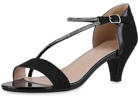 VAN HILL Damen Riemchensandaletten Stiletto Lack Party Schuhe 216235 Schwarz Lack 37