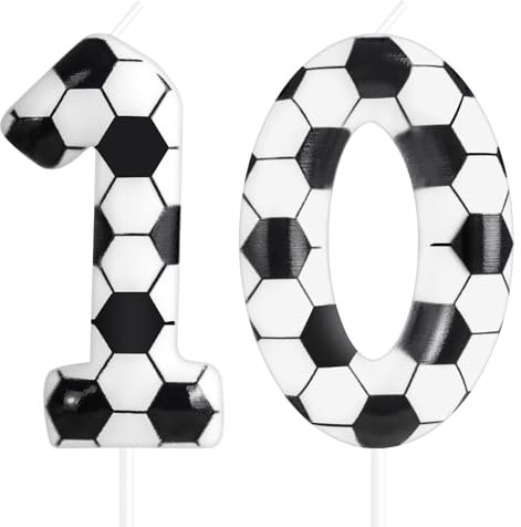Zolunu Candela per torta di 10° compleanno a tema calcio, candela numero 10, forniture per decorazioni per feste a tema sportivo