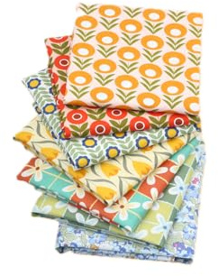 70s Retro Wildflower Fat Quarter Bundle - 7 Piece Cotton Fabric Set for Quilting & Patchwork - Vintage Floral Prints (50x40cm Each)