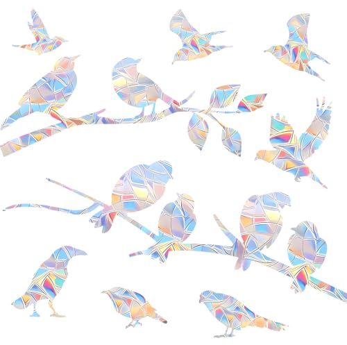 JMHACHY 40 PCS Window Decals to Prevent Bird Strikes - 4 Sheets Bird Anti Collision Window Stickers Rainbow Sun Catcher Clings No Glue Required, Spring Seasonal Hummingbird