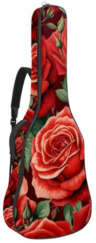 Gepolsterte Gitarrentasche mit Rosenmuster, schützende Akustikgitarre, Gigbag für E-Bass, Konzertgitarre, Mehrfarbig 04, 42.9x16.9x4.7 in, Lässiger Tagesrucksack