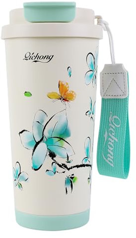 EACHPT Tazza Termica da Caffè 500ml,Thermo Coffee Mug to Go in Acciaio Inossidabile Senza BPA,Borraccia Caffe Ermetica Portatile per Caldo e Freddo,Coffee Cup da Viaggio con cannuccia nascosta