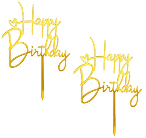 Gleevio Happy Birthday Tortendeko Gold, 2 Stk Tortendeko Geburtstag, Cake Topper Geburtstag aus Acryl, Happy Birthday Kuchen Deko, Geburtstagskuchen Deko für Mädchen Jungen Frauen Mann 10x14,5cm