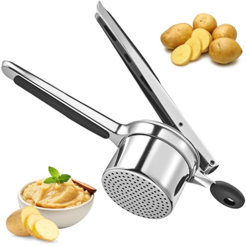 Vihoom Kartoffelpresse, Spätzlepresse, Groß 450ML Kartoffelstampfer, Kartoffelpresse Edelstahl mit Ergonomischem Griff, für Machen Flauschige Kartoffelpüree, Babynahrung, Gemüsebrei
