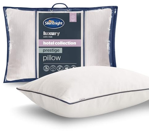 Silentnight Hotel Collection Prestige Pillow - Deeply Filled with Down-Like Ball Fibres - Luxurious Sink-In Bounceback - Brushed Twill Cover - Synthetic Down Alternative Pillow, Hypoallergenic