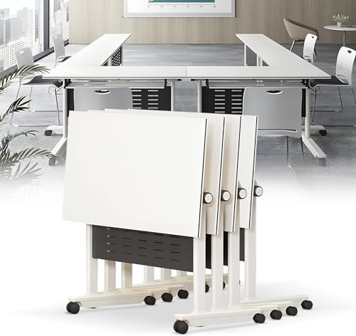 Junpllvic Klappbarer Konferenztisch mit Klappplatte für Büro, Schulung und Konferenzraum mit Rädern, Seminar- und Sitzungstisch für das Home-Office, 4er-Pack, 180 x 60 x 75 cm
