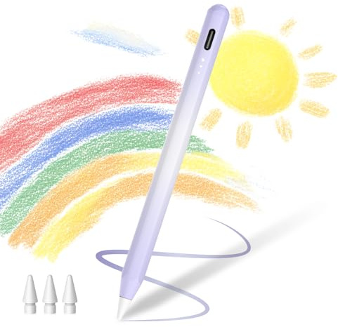 MEKO Kinder Stift für Apple iPad 15 Min Schnellladung Pen mit Magnetischer Haftung, Palm Rejection und Neigungssensitivität für iPad 6-11 Mini 5-6 Air M2/M3/3-5 Pro M4/13/12,9/11-Farbverlauf lila