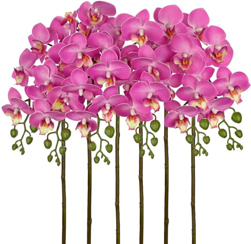 6Pcs Purple Orchids Artificial Flowers, 25 Fake Orchids Faux Flower Arrangements, Silk Orchid That Look Real for Table Centerpiece, Wedding, Home & Office, Living Room, Entryway Decor, Elegant Gifts