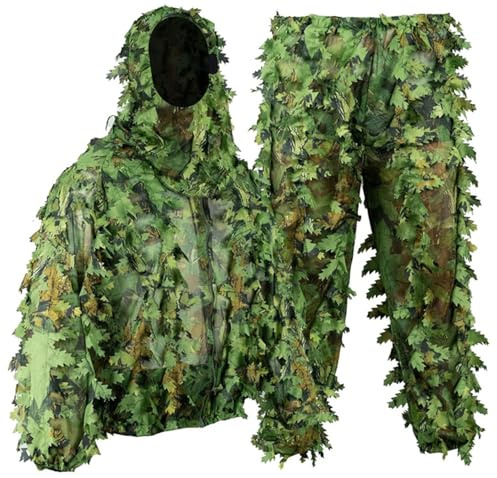 JuanNest Traje De Hoja 3D, Traje De Ghillie, Traje De Ghillie De Camuflaje Verde Salvaje, Chaquetas Y Pantalones De Hoja 3D, Conjunto De Ropa para La Caza para De Pavos,Francotirador Airsoft 190