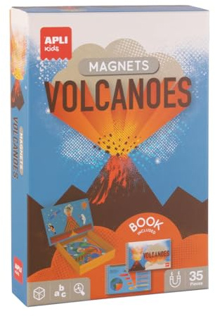 APLI Kids 20140 - Jeu magnétique Volcans pour Enfants avec 35 aimants éducatifs et Un livret explicatif, Apprentissage ludique de la Terre et des Sciences, dès 5 Ans
