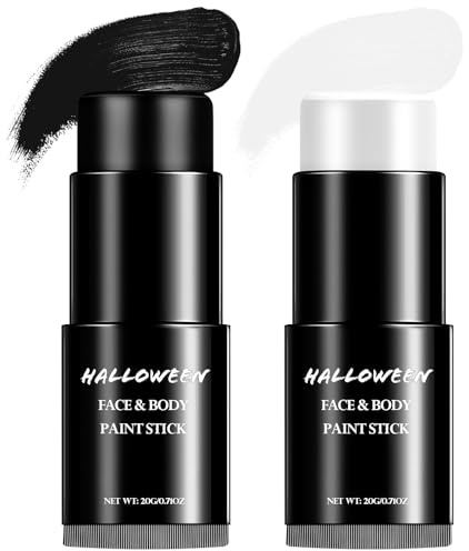 Crayon Maquillage Blanc Noir Halloween pour Visage - Kit Makeup Peinture Visage Halloween Professionnel Tableau Enfant Adulte Femme pour Face Body Paint Oeil Joker Carnaval Cosplay Clown SFX 40g