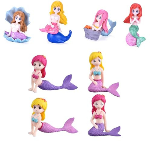 JINJUMEI 8 Stück Meerjungfrau Tortendeko, Mini Meerjungfrau Figuren, Miniatur Meerjungfrauen Ornamente, Geburtstag Deko für Ozean Thema Party Baby Dusche Party Kuchen Dekoration