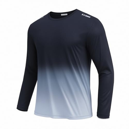 PINSPARK T-shirt de sport à manches longues pour homme - Protection UV UPF50 + protection solaire - Séchage rapide - Respirant - Pour entraînement et fitness, bleu foncé, L