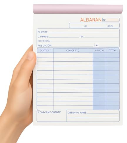 Talonarios albaranes, Libreta de albaran, Talonario para autonomos, 70 hojas, 35 juegos original + copia, autocopiativo, Matriz de corte, Tamaño 210x145 mm, Pack de 6 talonarios