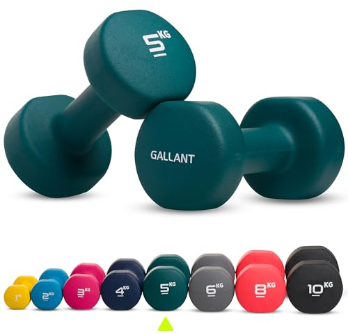 Gallant Hand Weights Dumbbells Set Women Men - Hex Neoprene Dumbbells Pair | Available in 1kg, 2kg, 3kg, 4kg, 5kg, 6kg, 8kg and 10kg pairs for home strength training and fitness workouts