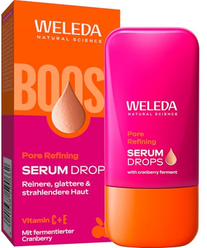 Weleda - Booster Drops Perfeccionador, Sérum Ligero, Afina Poros y Unifica el Tono, con Arándano Rojo y Vitaminas C y E, 100% Natural, Textura Gel, Vegano - 30 ml