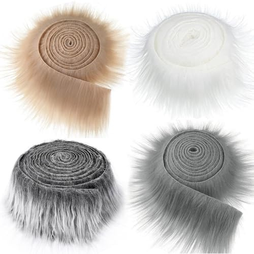 Zyiphor 4 Piezas Tela Pelo Tiras Telas de Pelos Sintetico 5 ×150 cm Telas de Pelo Tela Pelos Sintetico de Felpa Telas Pelos Tiras Precortadas de Piel para Barba Gnomo Papá Noel DIY Decoración
