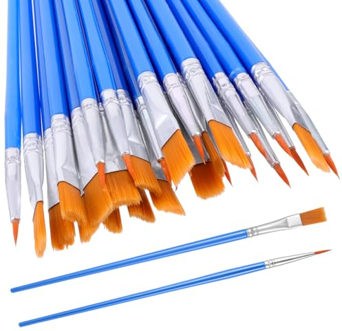 BOHUIZ 30 Pcs Paint Brushes Set, Nylon Hair Brush Set with Flat and Round Pointed Paintbrushes Face Paint Brushes for Acrylic Oil Watercolor Painting Drawing Figurines(Black)