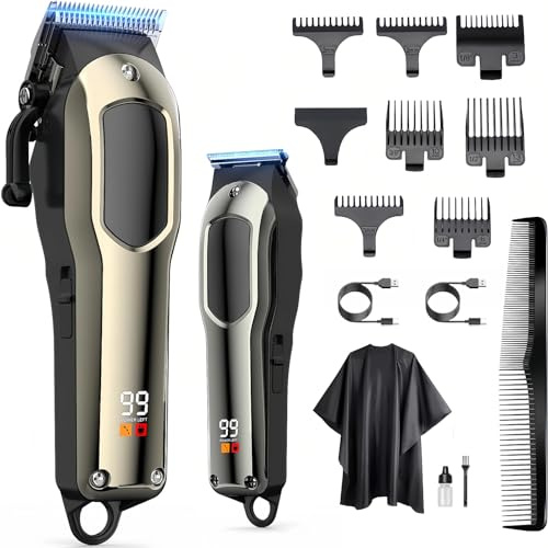 Professional Hair Clippers Beard Trimmer for Men-Cordless Hair Clippers Barber Clippers Trimmer Set, Rechargeable Hair Trimmer Clipper T-Blade Shaver Haircut Grooming Set Gifts for Men