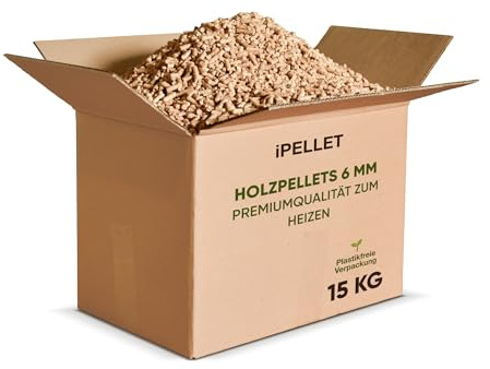 IPELLET Holzpellets Premium – 15 kg Karton oder 975 kg Palette – effizienter Brennstoff zum Heizen (Holzpellets 15 kg Karton)