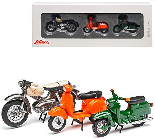 3er Set aus Simson Schwalbe KR51 Kreidler Florett und Vespa PX 1/43 Schuco Modell Motorrad mit individiuellem Wunschkennzeichen