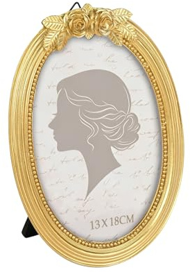 CECOMBINE Cadre photo ovale doré en résine - 13 x 18 cm - Cadre photo doré vintage - Pour table ou mur - Décoration élégante de la maison comme cadeau