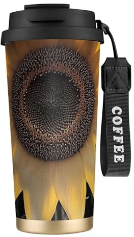 Tazza da caffè personalizzata unica – Bicchiere isolato in acciaio inox per viaggi, casa e ufficio, 500 ml, girasole gigante nero