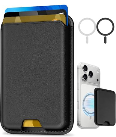 Fealkira MagSafe Wallet für iPhone 17 16 15 14 13 12 Serie, Ultra Dünner Leder Kartenhalter mit Starkem Magnet, Platz für 4 Karten, RFID Schutz, für Alltag Büro Reisen (Schwarz)