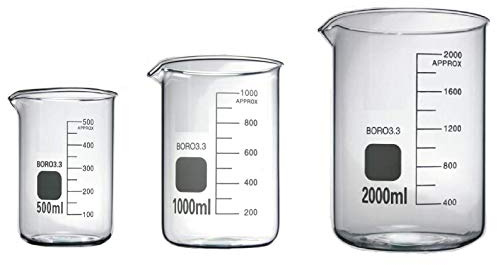 Rocwing Verre doseur en verre borosilicate 3.3 (500 ml + 1000 ml + 2000 ml)