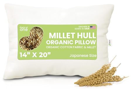 Bean Products 14 x 20 Japanese Bed Pillow for Sleeping – Organic Millet Fill with Organic Cotton Fabric, Soft Head Pillow – Eco-Friendly, Breathable, and Durable Sleep Aid, Made in The USA