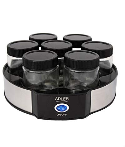 Adler AD4476 - Yogurtera capacidad 1,4 Litros, 7 tarros 200ml, negro