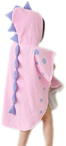 Alltops Kids Cotton Hooded Towel Cartoon Unicorn Dinosaur Bathrobe Bath Poncho Towel for Boys Girls, 0-4 years, Pink Dinosaur