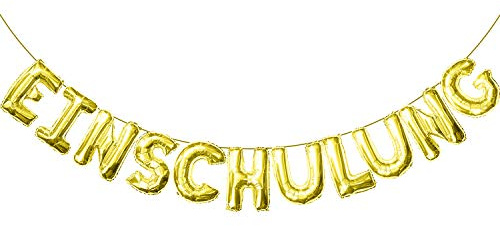 Oblique Unique® Einschulung Folien Luftballon Girlande Banner Hänge Deko für Schuleinführung Schulanfang Schulstart Dekoration Schule Jungs Mädchen Gold
