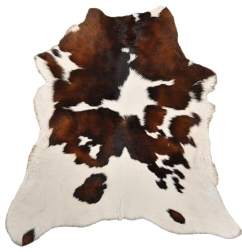 generisch KUHFELLE ONLINE Kalbfell Mini Kuhfell Tricolor Braun Weiß Natur | ca. 80 x 70 cm, Deko Fell, Teppich