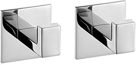 Flybath Handtuchhaken SUS 304 Edelstahl Spiegel Poliert Silber Kleiderhaken Wand Montiert Square Badezimmer Zubehör, Selbstklebend - 2 Haken