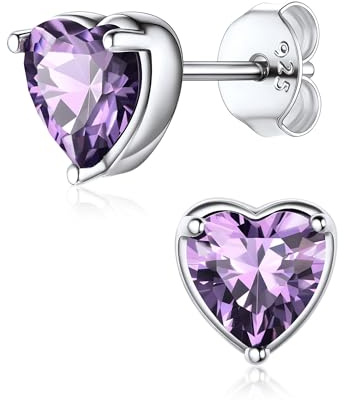ChicSilver Sterling Silver Birthstone Earrings for Women Sparkly Cubic Zirconia Heart/Princess/Round Stud Earrings Birthday Jewellery(With Gift Box)