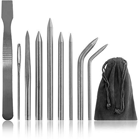 Ganzoo Paracord FID Flecht-Nadel Set 10 -teilig, Edelstahl, für Paracord 550, 425, 350, Näh-Set, Schnürstich, zum Basteln und Vernähen, mit Glättwerkzeug, verschiedene Größen
