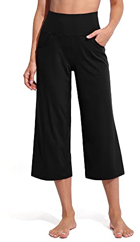 Promover Femmes Pantalons de Yoga Capri Jambe Large Coupe Lâche avec Poches Survêtement Décontracté pour Sport Lounge Course(Noir,XXL)