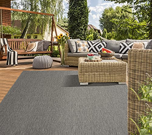 Mia's Teppiche Lara - Alfombra Robusta para Exteriores, Resistente a la Intemperie y a los Rayos UV, para Balcones, terrazas e invernaderos, Tejido Plano, Antracita D1, 80 x 200 cm