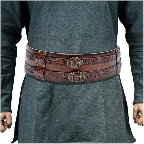 HiiFeuer Wikinger breiter Gürtel, mittelalterlicher Kunstleder Rüstungsgürtel Ritter Korsett Gürtel, LARP Halloween Kostüm (Braun A)