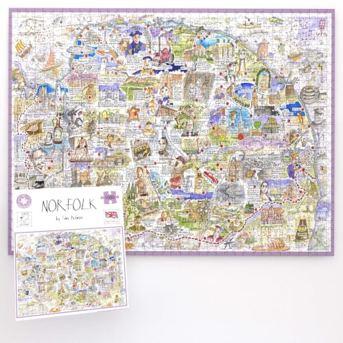 Comical Map Age 3+ Of Norfolk By Tim Bulmer - 1000 Piece Puzzle For Adults, Large Puzzle 66cm X 50cm In Size. Challenging To Complete But Fun And Humorous