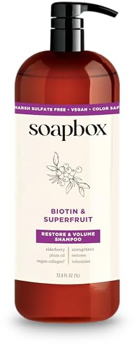 Soapbox Biotin Shampoo, Biotin & Super Fruit Shampoo for Thin, Fine, Thinning Hair | Volumizing & Repairing to Promote Hair Growth, Strength, Fullness, 1 Liter Pump Bottle