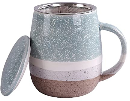YDoLimmer Taza de cerámica de gran capacidad con filtro y tapa de cerámica, 350 ml, ideal para preparar té (azul)