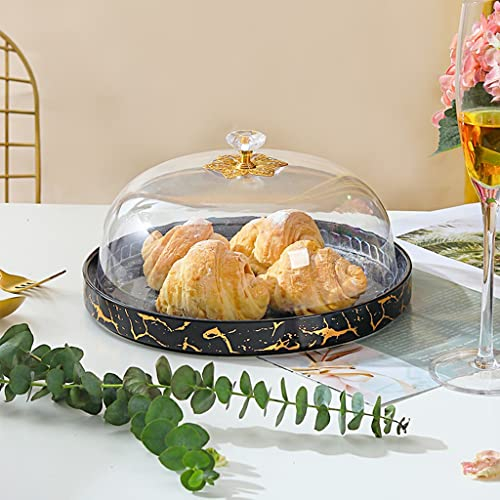 Présentoir à gâteau en céramique avec couvercle en dôme en PP transparent, support à gâteau rond de 26,7 cm, plateau de service, saladier, bol à punch, support de légumes, plateau à collation (couleur