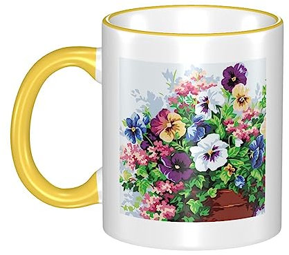 OUSIKA Stiefmütterchen-Blumen-Druck-Kaffeetassen 11oz Keramik Kaffee Oder Teetasse Heiße Kakao Tassen Für Tee Cappuccino