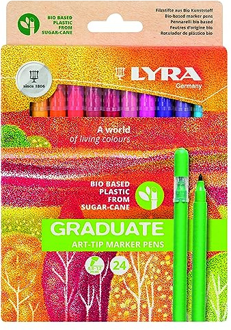 LYRA Graduate Art-Tip Marker Kartonetui 24 sortierte Farben | Fine Art, biobasierter Kunststoff aus Zuckerrohr, Kartonetui