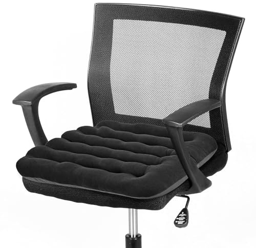 BUYUE Good Support Office Chair Cushion Padded, Soft Velvet Comfortable Non-Slip Seat Cushion for Computer Desk Kitchen Chair (1 Count, Black)