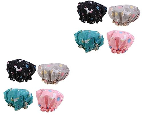 Amosfun 8stücke Duschhaube Für Damen Wasserdichte Badekappen Grün Rosa Und Schwarz Elastische Doppellagige Badekappen Für Spa Und Makeup