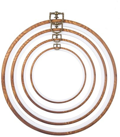 Stickrahmen in Holzoptik, geeignet zum Aufhängen von bestickten Kunstwerken, mit Kreis- und Kreuzstich-Creolen-Formen. Perfekt für Bastelarbeiten, Nähen und Heimdekoration
