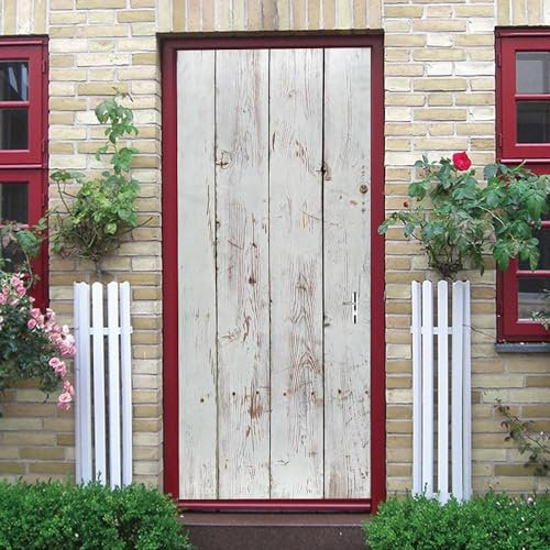 3D Türtapete Selbstklebend Brett Mit Weißer Holzmaserung 77 X 200 Cm Diy Wandbild Pvc Wasserdicht Pvc Türtattoos Türposter Türaufkleber Fototapete Türfolie Für Tür,Wohnzimmer,Schlafzimmer - Türkunst-